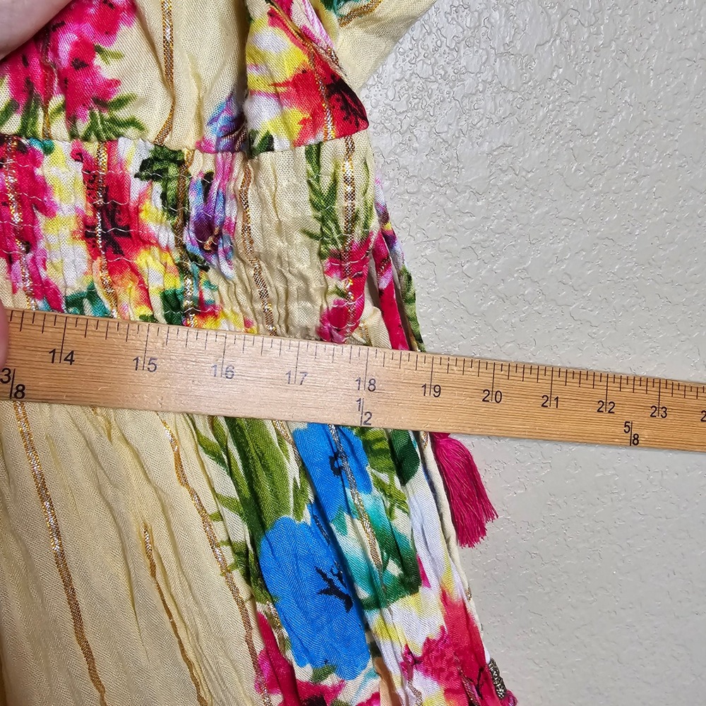 Boho Floral Cream Maxi Dress with Pink Trim - Picture 11 of 12